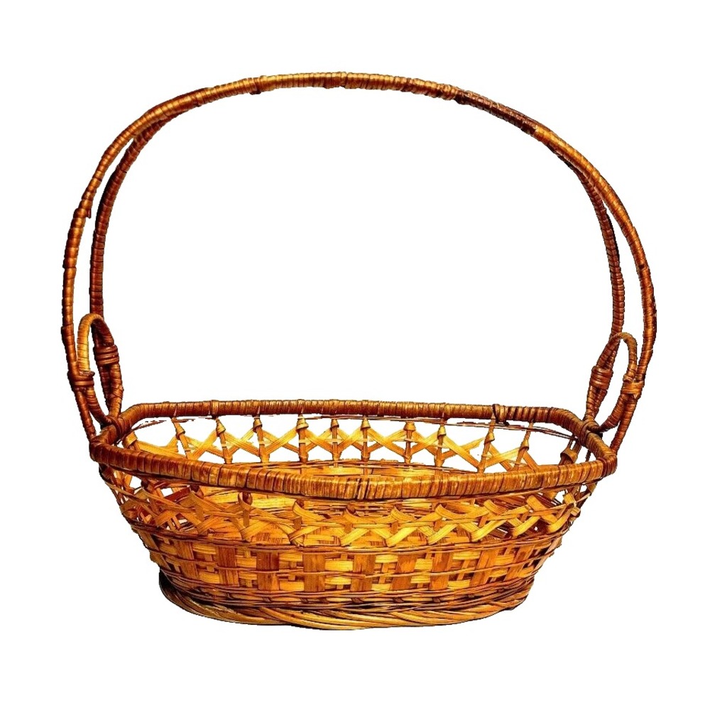 Wicker Willow Woven Basket Vintage 70s-80s Antique Home Decor Fruit Flowers